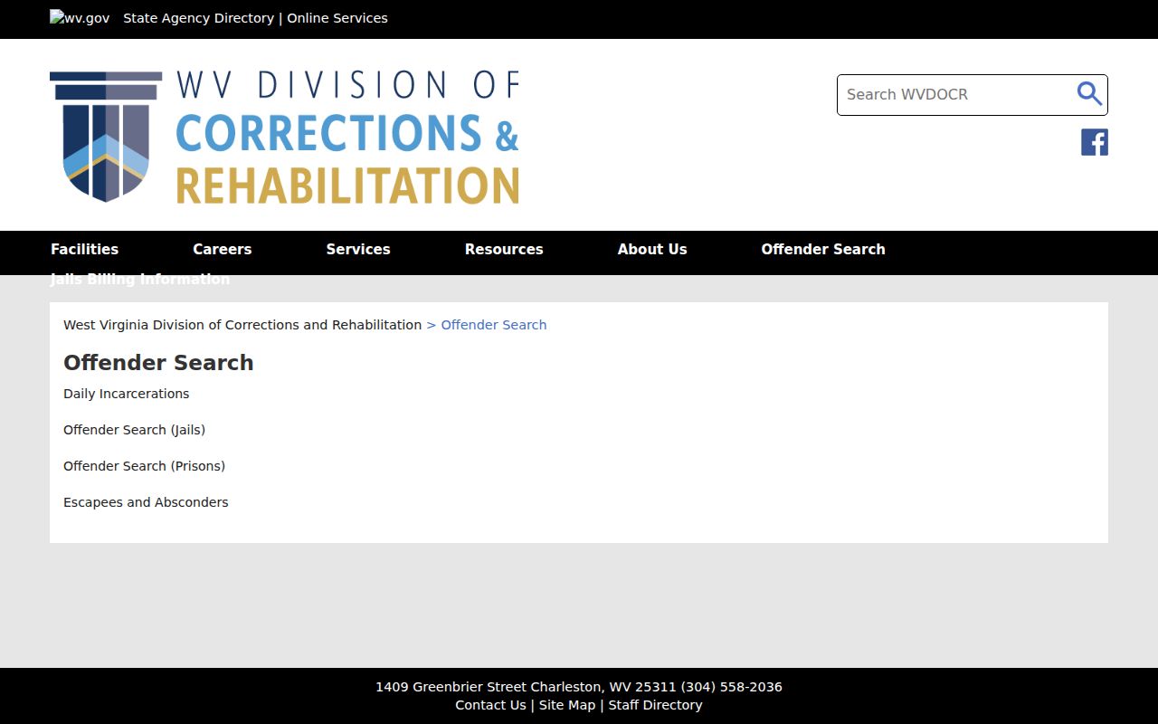 Pleasants County arrest history options on the WVDCR search hub