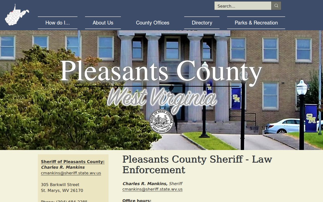 Pleasants County arrest records contact at the Sheriff office