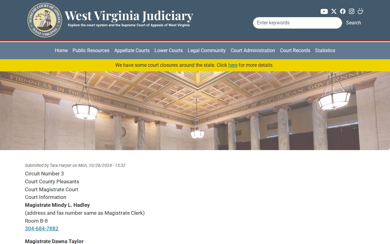 Pleasants County criminal case contacts for Magistrate Court