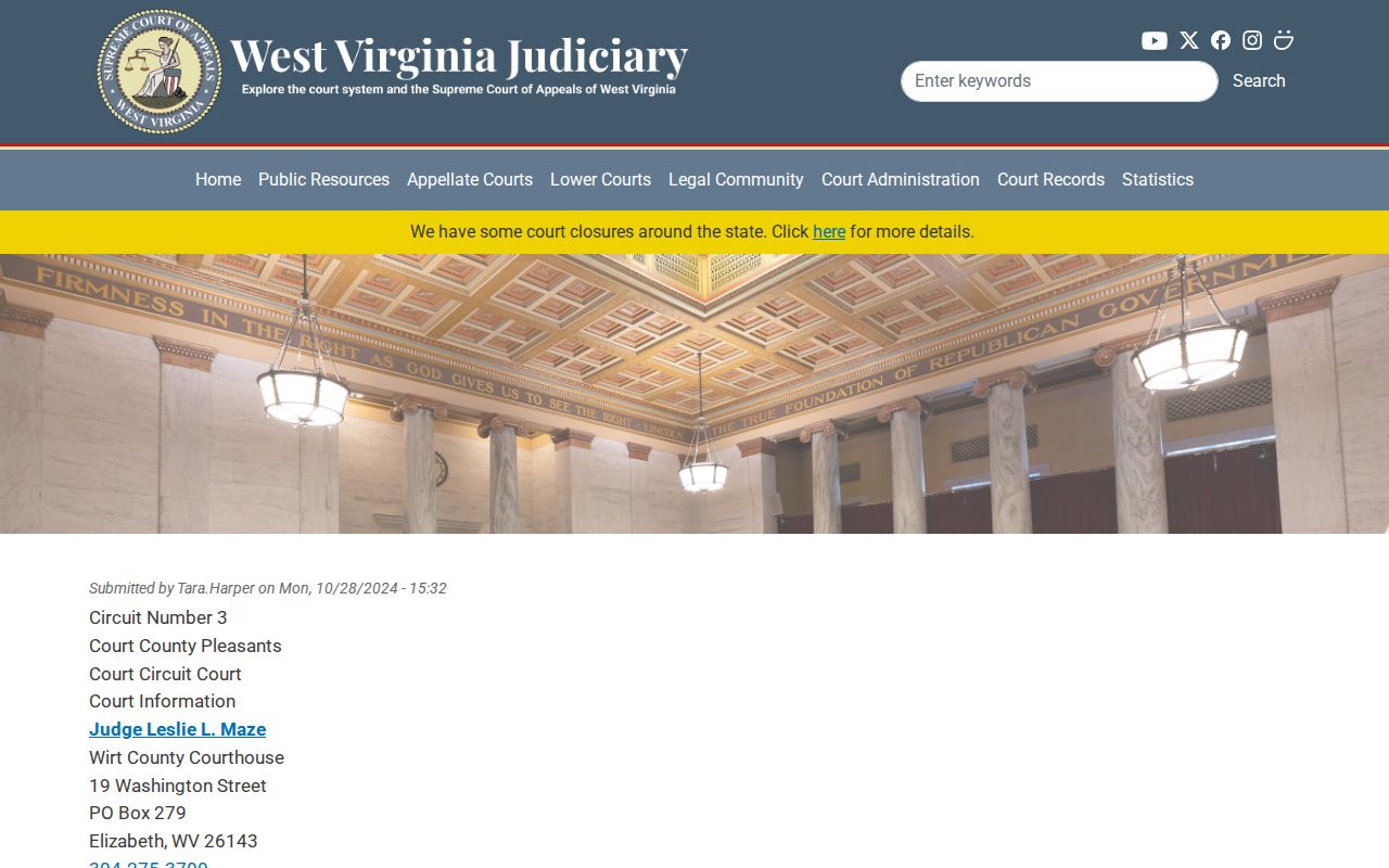 Pleasants County criminal court case directory for Circuit Court